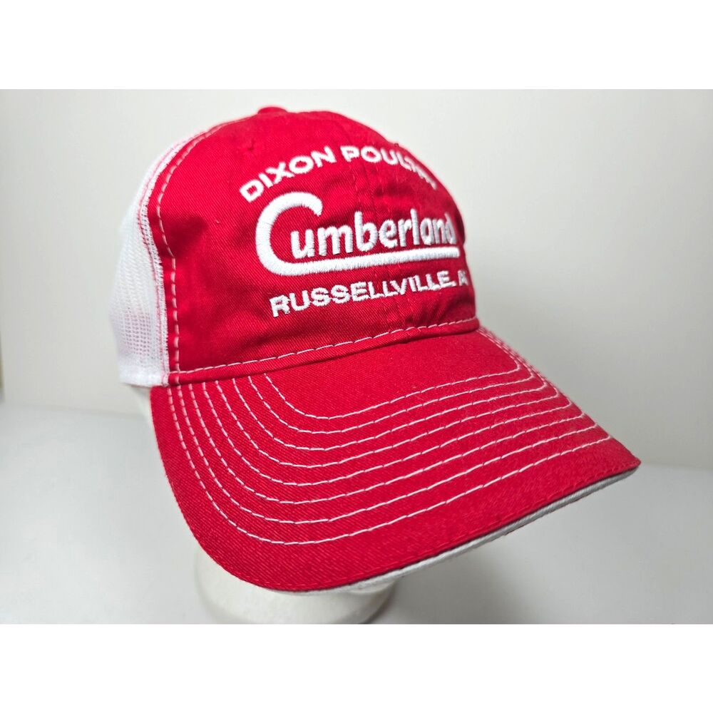 Dixon Poultry Trucker Hat Cumberland Russellville AR Red White Mesh Snapback